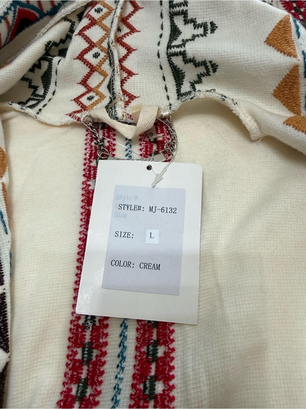 paparazzi Cream Hooded Aztec-Trim Cardigan with Multicolor Accents Size Large - Picture 6 of 7